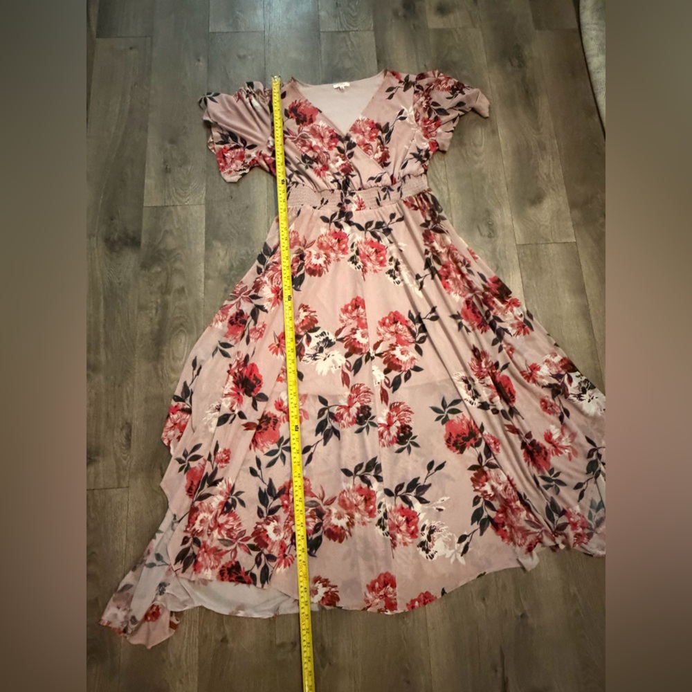 Maurices Floral Dress Women’s XL Pink Midi Smocked Waist Flutter Sleeve - Picture 7 of 8